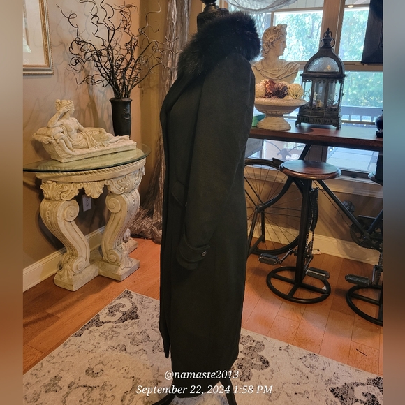 Guess Wool Blend Coat with Faux Fur Collar Brushed Fabric 3/4 Length Designer 68 - Picture 7 of 16